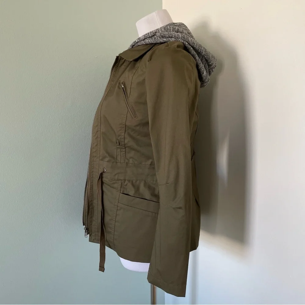 Love Tree Women’s Hooded Double Zip Army Green Utility Jacket Size Small - Picture 9 of 13